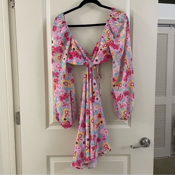 Showpo Frederica Tie Back Long Sleeve Mini Dress in Pink Panther | Size - US 2 - Picture 3 of 7